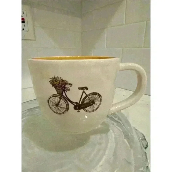 Bicycle Flower Basket Coffee Mug Cup Yellow 3.75" 14 oz - Picture 1 of 11